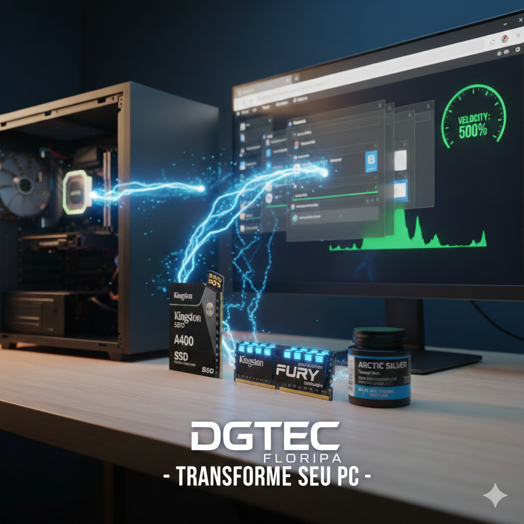 Upgrade de PC com SSD Kingston e Memória Fury na DGTEC Floripa para transformar PC antigo em veloz.